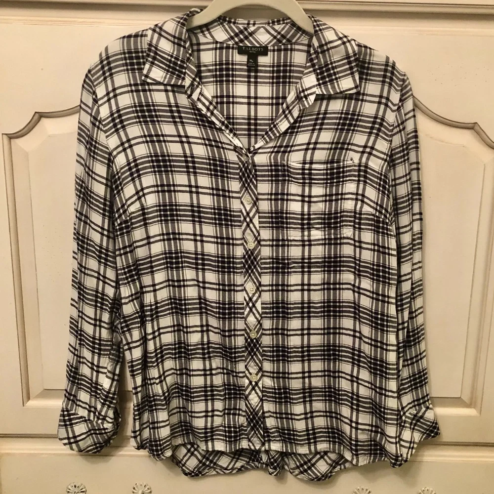 Talbot’s Black and White Plaid Blouse - Picture 1 of 4